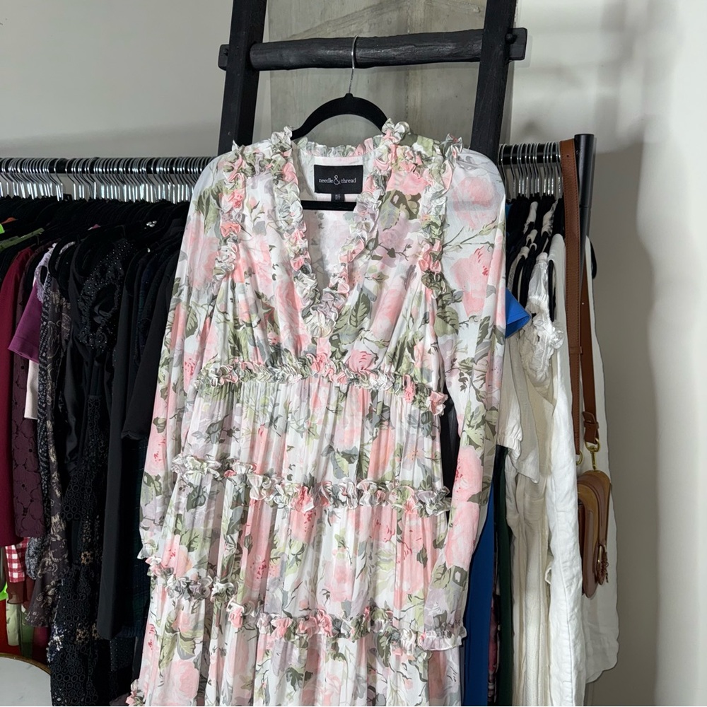 Needle & Thread Rose Powder Chiffon Tiered Romantic Whimsical Gown in Moonshine - Picture 7 of 15